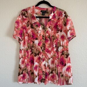 Lane Bryant 22W 24 W Floral Ruffle Button Down Top Career‎ Work Stretch Comfort